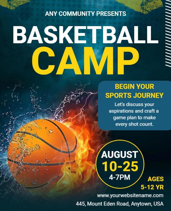 Dynamic Orange Basketball Camp for Young Athletes Flyer Template