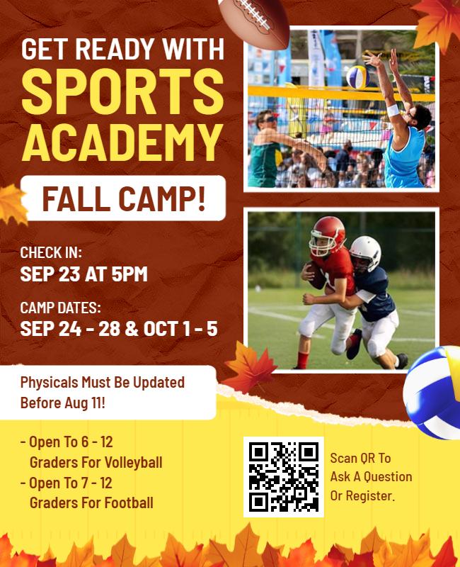 Youth Fall Sports Academy Camp Flyer Template