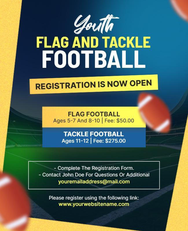 Youth Flag and Tackle Football Registration Flyer Template