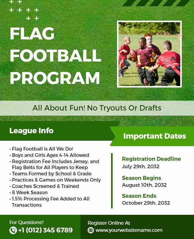 Youth Flag Football Program Information Flyer Template