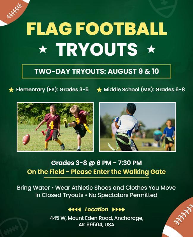 Youth Flag Football Tryouts Event Flyer Template