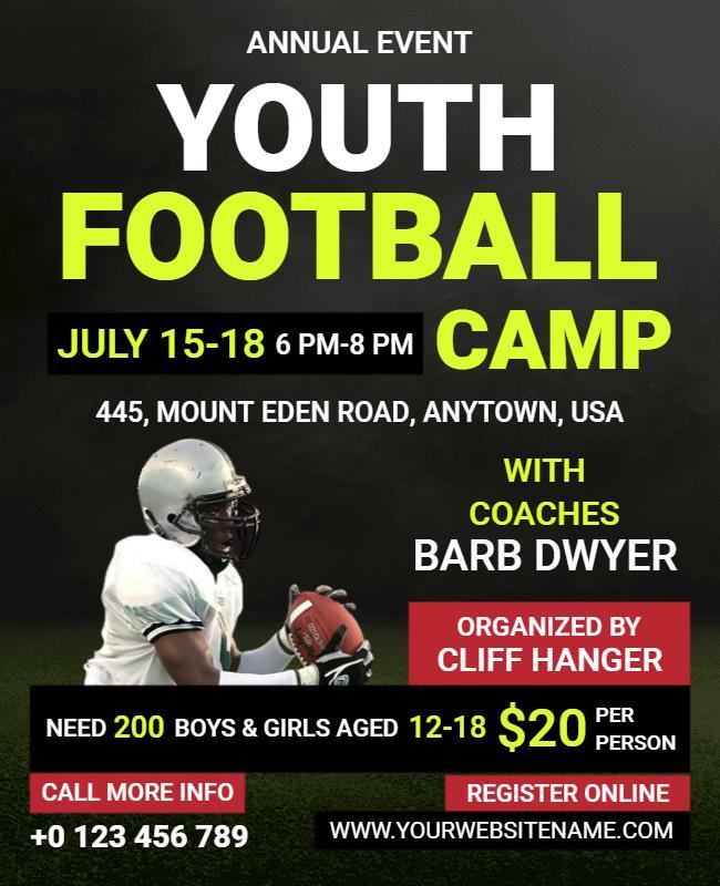 Dynamic Green Youth Football Camp Registration Flyer Template