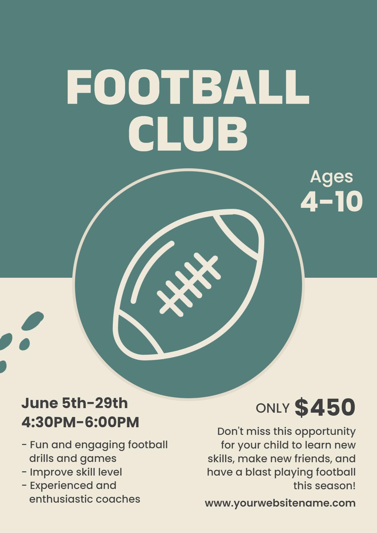 Youth Football Club Training A4 Flyer Template