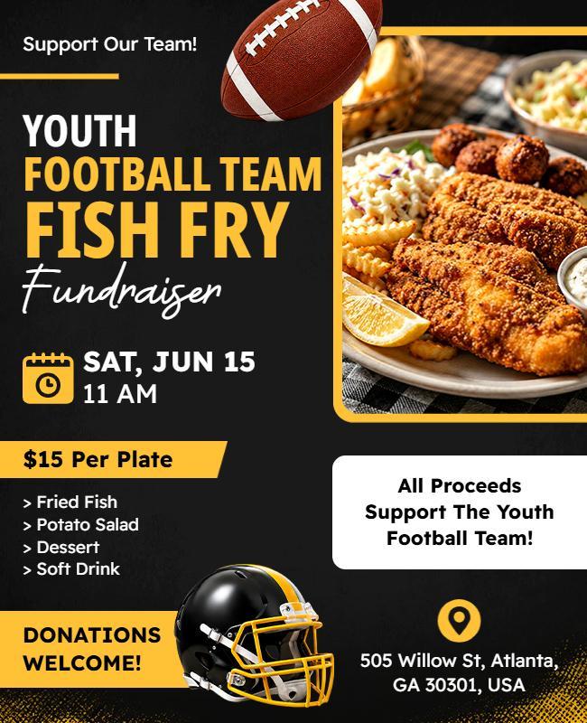 Youth Football Team Fish Fry Fundraiser Flyer Template