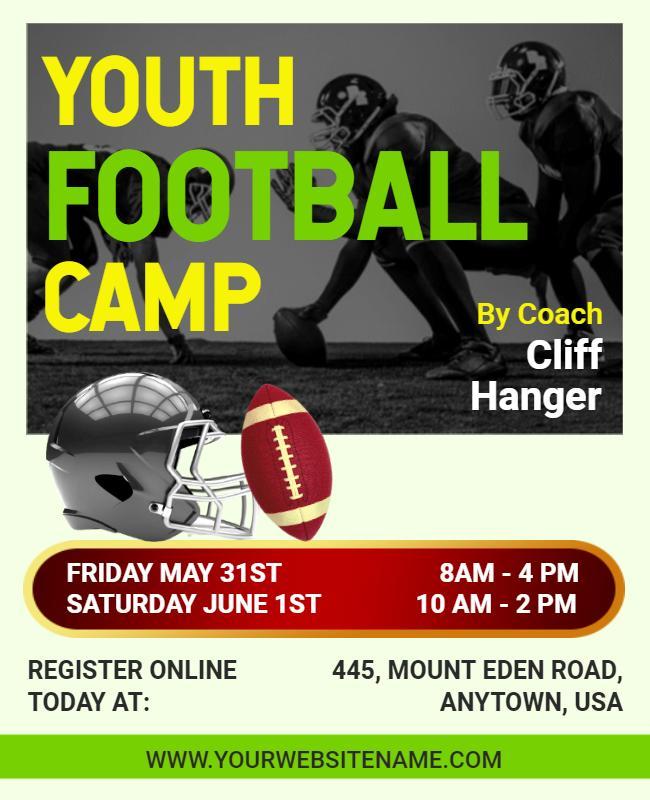 Dynamic Green Youth Football Camp Promotional Flyer Template