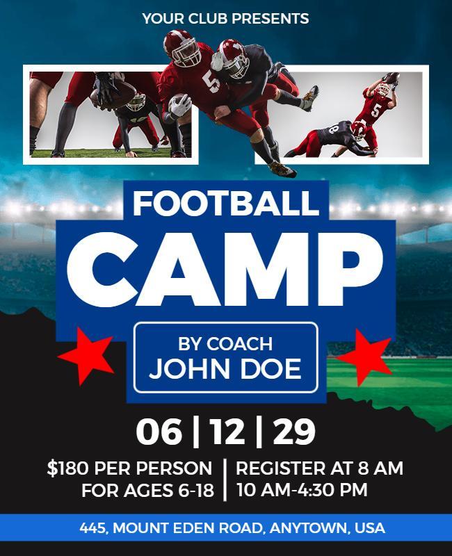 Dynamic Blue Football Camp Registration Flyer Template