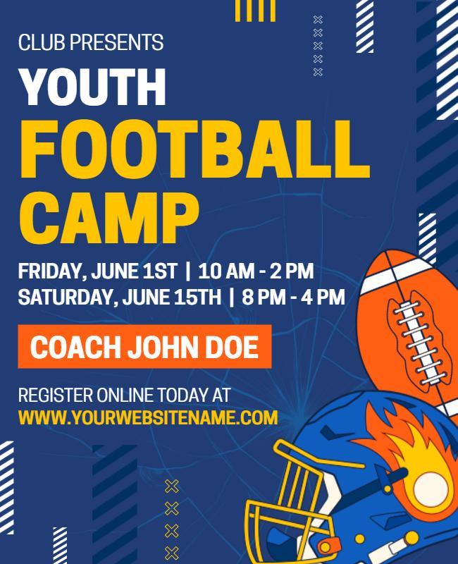 Dynamic Blue Youth Football Camp Announcement Flyer Template