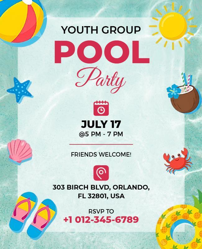 Youth Group Summer Pool Party Flyer Template