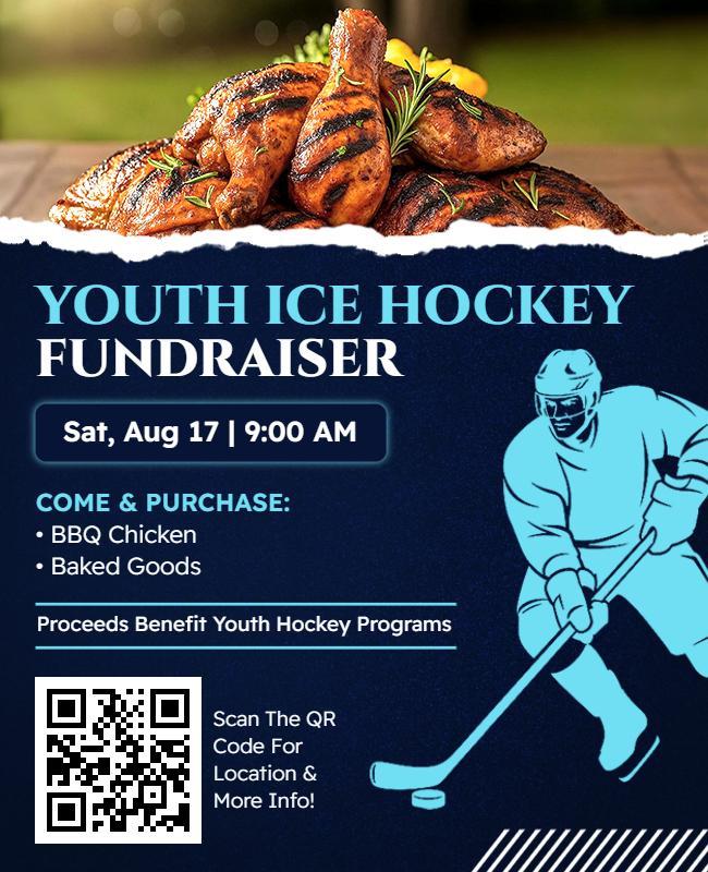 Youth Ice Hockey BBQ Fundraiser with Illustration Flyer Template