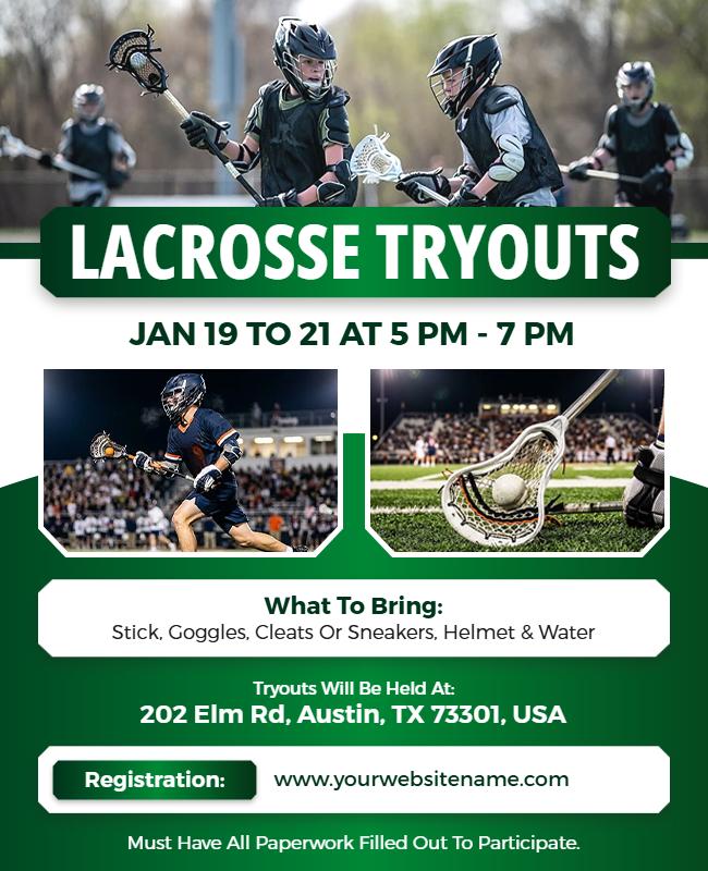 Youth Lacrosse Tryouts Sports Flyer Template