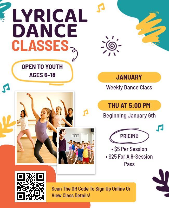 Youth Lyrical Dance Class Promotional Flyer Template