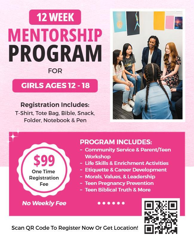 Youth Mentorship Program for Teen Girls Flyer Template