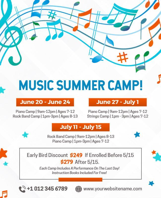 Youth Music Summer Camp Promotional Flyer Template