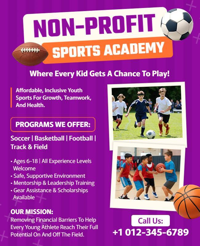Youth Non-Profit Sports Academy Promotional Flyer Template