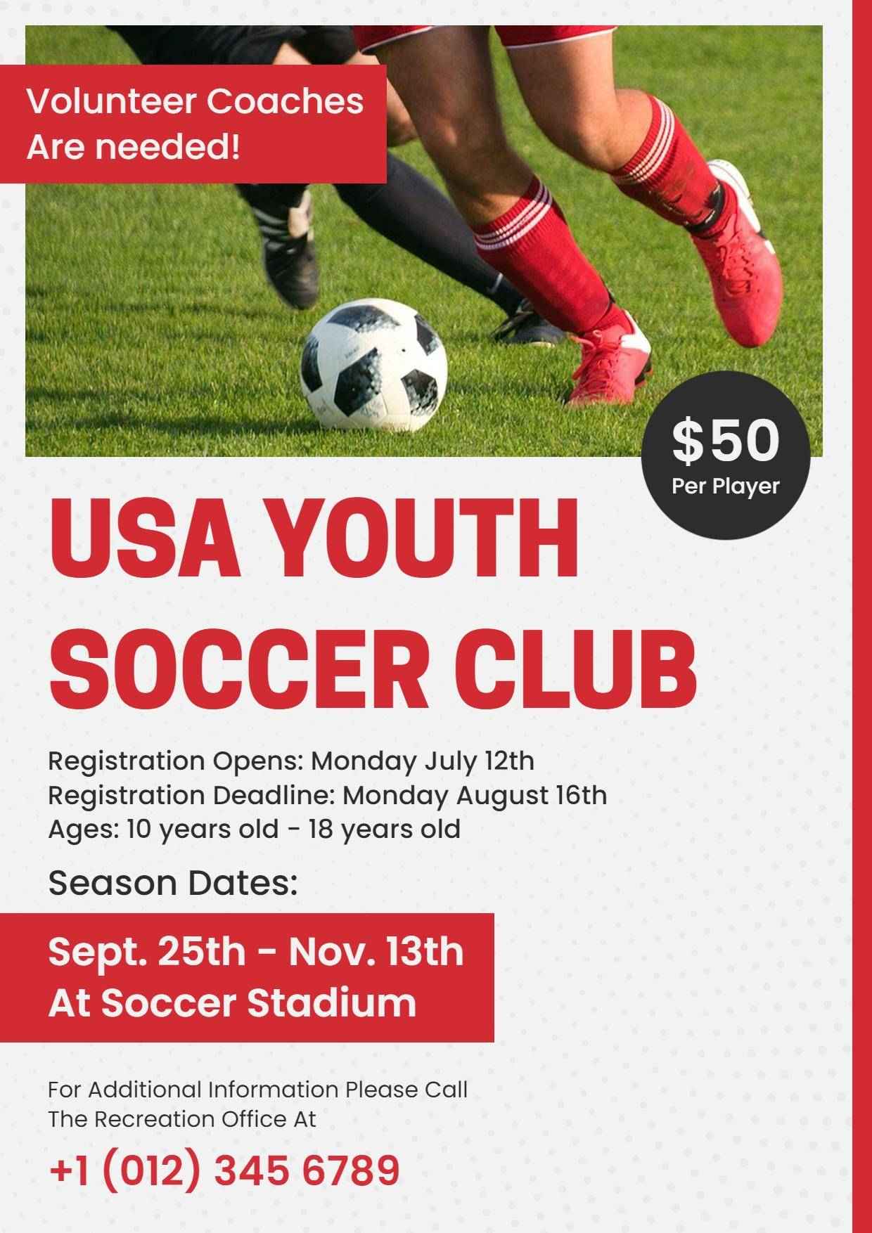 Youth Soccer Club Registration A4 Flyer Template