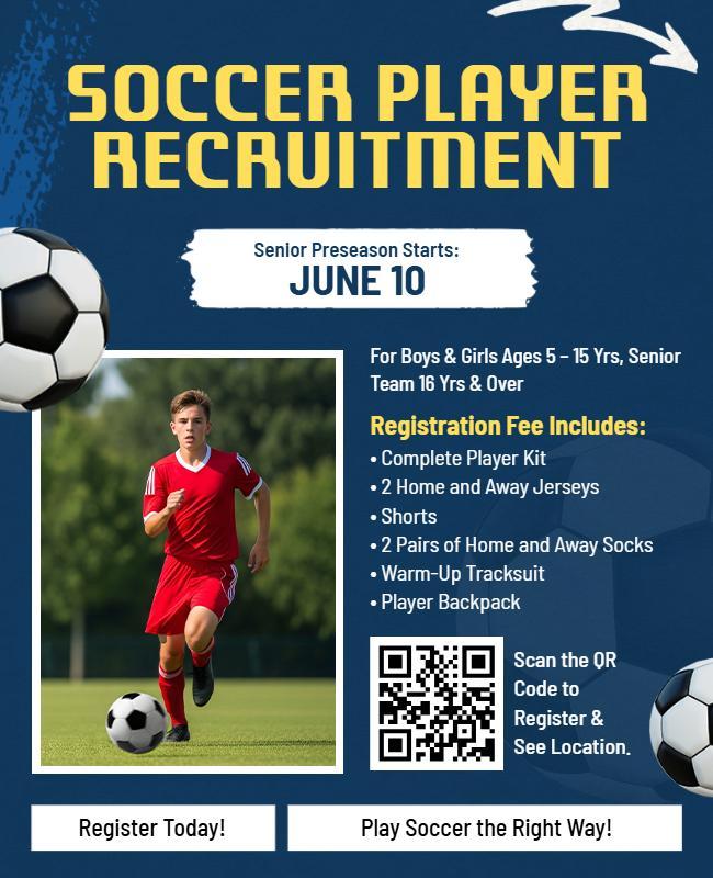 Youth Soccer Player Recruitment Event Flyer Template