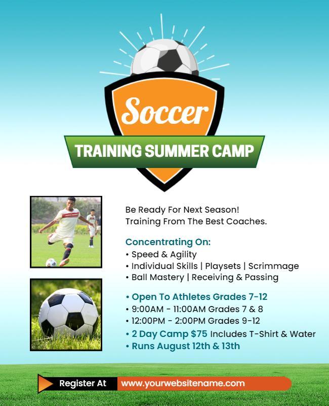 Youth Soccer Training Summer Camp Flyer Template