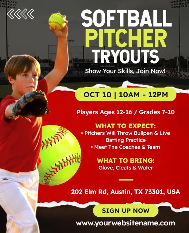 Youth Softball Pitcher Tryouts Flyer Template