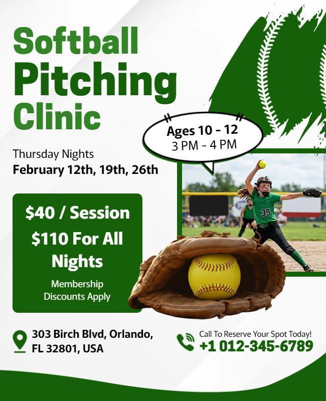 Youth Softball Pitching Clinic Flyer Template