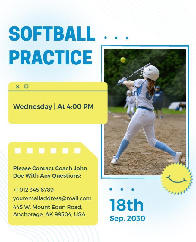 Youth Softball Practice Announcement Flyer Template