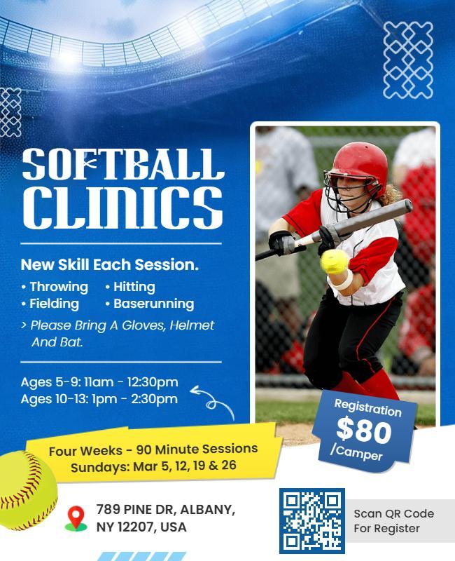 Youth Softball Skills Development Clinics Flyer Template