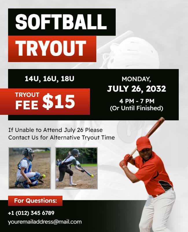 Youth Softball Tryout Event Flyer Template