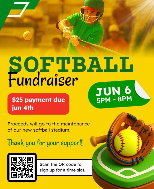 Youth Sports Green Softball Fundraiser Event Flyer Template