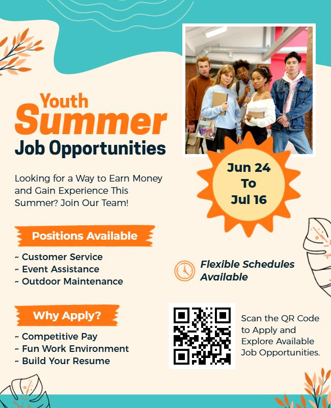 Youth Summer Job Opportunities Flyer Template