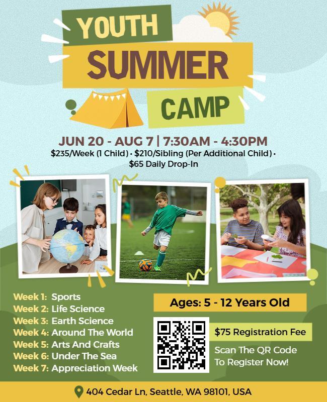Youth Summer Outdoor Activities Camp Flyer Template