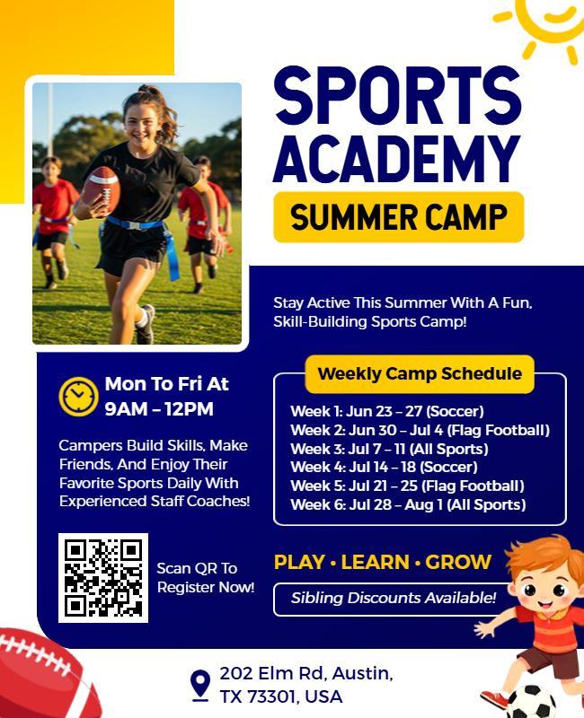 Youth Summer Sports Academy Camp Flyer Template