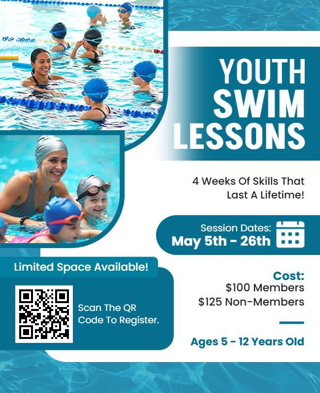 Youth Swim Lessons Promotional Flyer Template