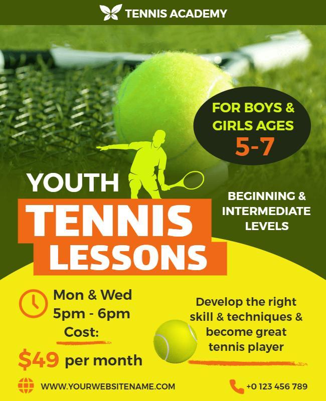 Youth Tennis Lessons Promotional Flyer Template