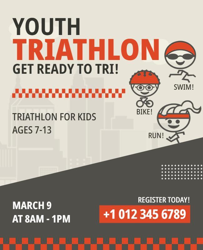 Youth Triathlon Event Flyer for Kids Template