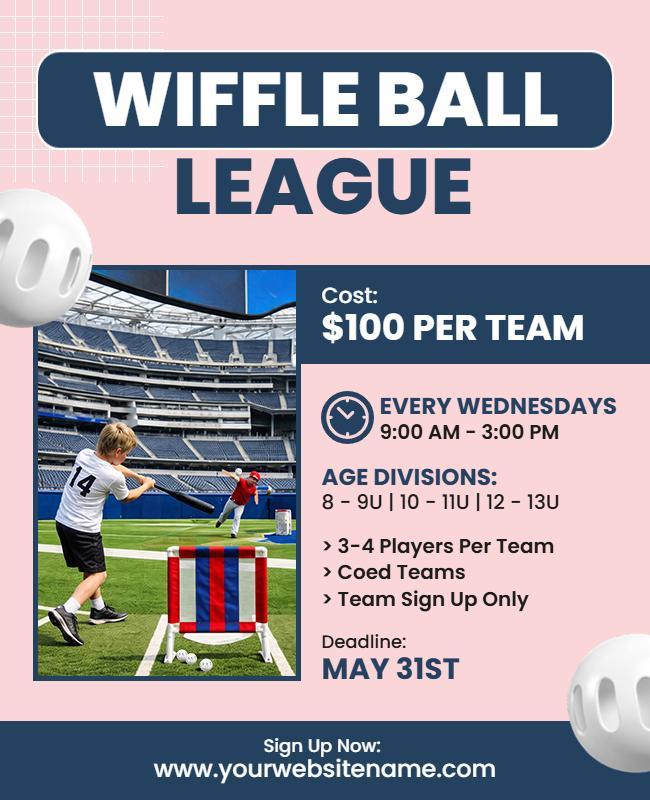 Youth Wiffle Ball Sports League Flyer Template