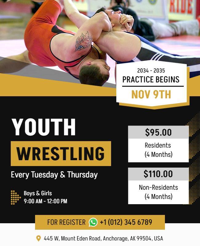 Youth Wrestling Program Registration Flyer Template