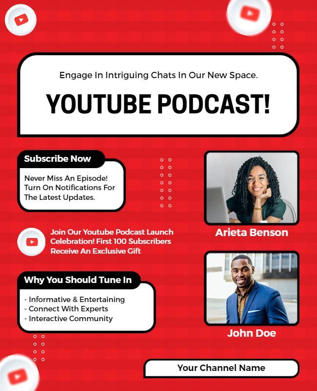 Youtube Podcast Launch Announcement Flyer Template