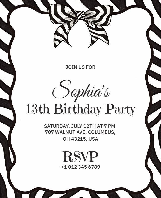 Zebra Print Birthday Party Invitation Flyer Template