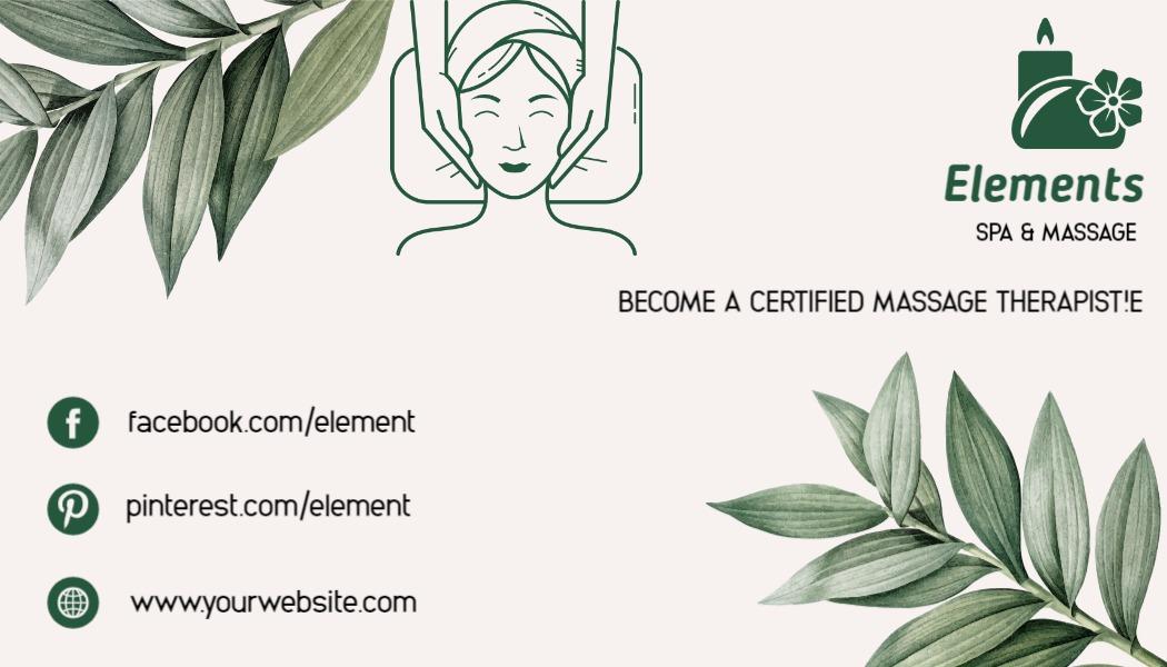 Zen Green Spa and Massage Therapist Business Card Template