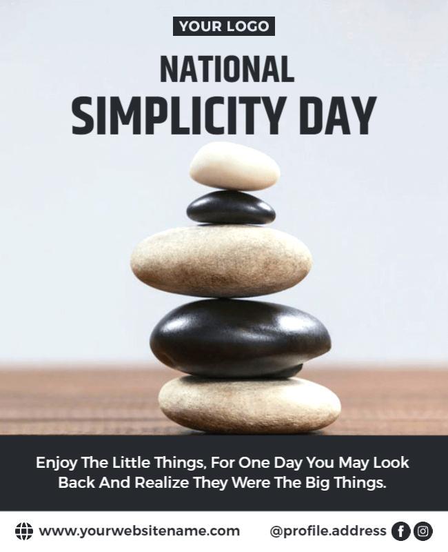 Zen Minimalist Stone Stacking for Simplicity Day Poster Template