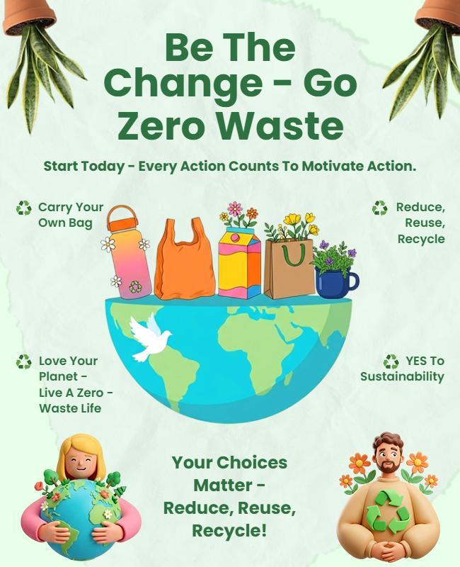 Zero Waste Lifestyle Awareness Environment Poster Template
