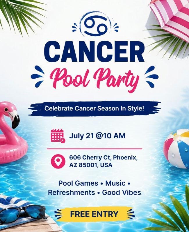 Zodiac Cancer Pool Party Flyer Template