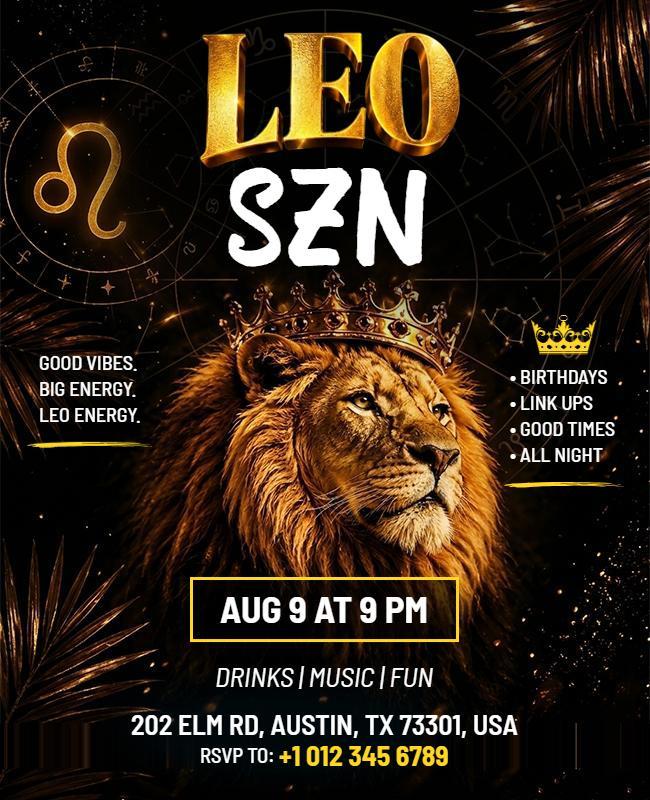 Zodiac Leo Season Party Flyer Template