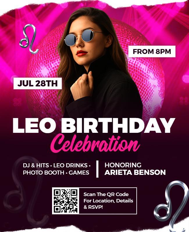 Zodiac Leo Theme Birthday Celebration Party Flyer Template