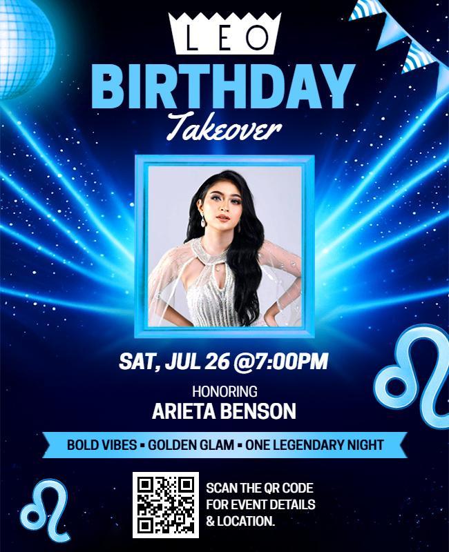 Zodiac Leo Theme Starry Birthday Celebration Flyer Template