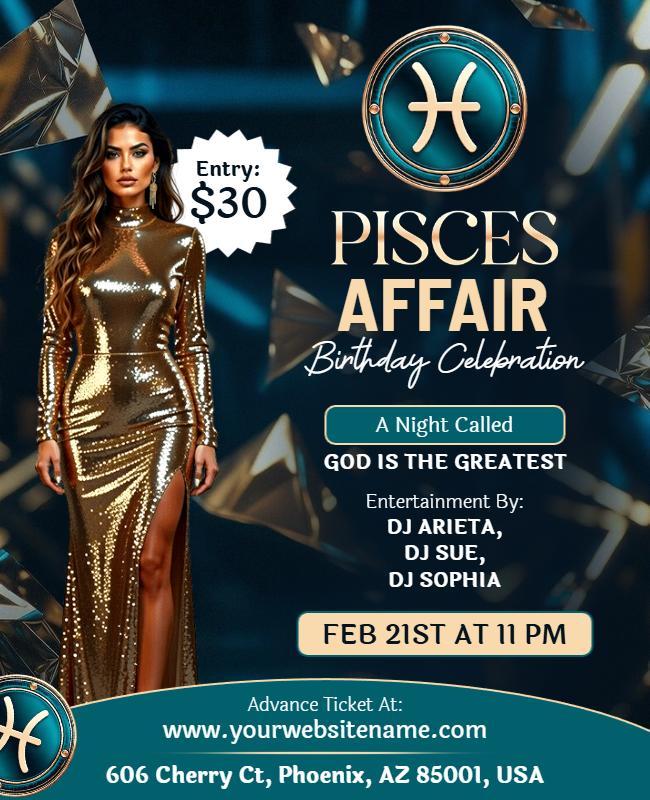 Zodiac Pisces Affair Birthday Celebration Event Flyer Template