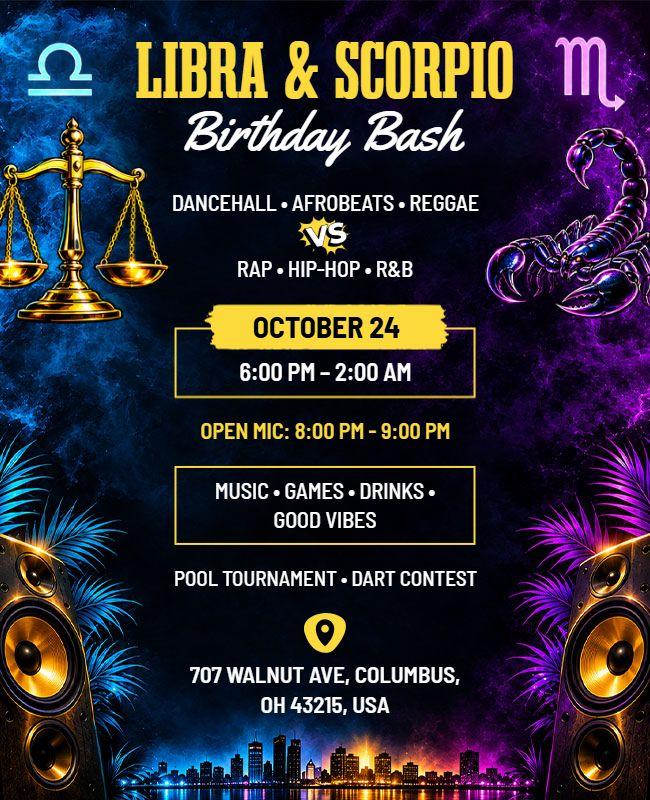 Zodiac Theme Birthday Bash Party Flyer Template