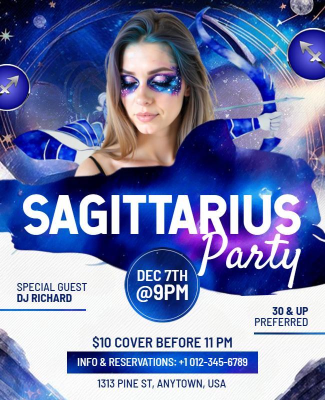 Zodiac Theme Sagittarius Party Celebration Flyer Template