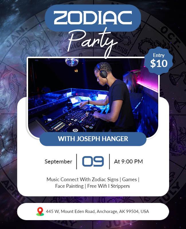 Zodiac Themed Dj Party Flyer Template