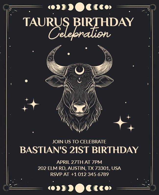 Zodiac-Themed Taurus Birthday Party Flyer Template