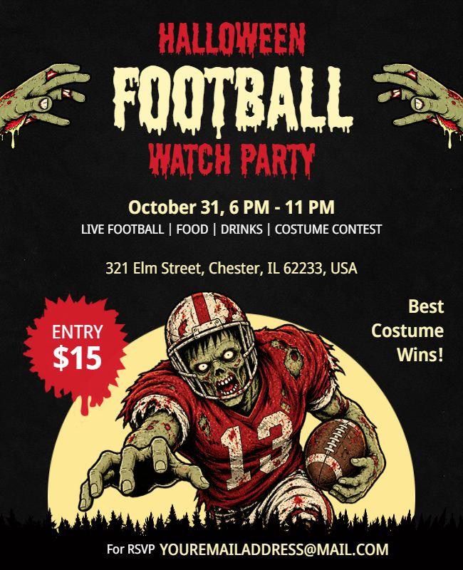 Zombie Themed Halloween Football Watch Party Flyer Template